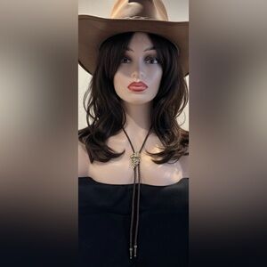 Antique Bronze Wolf Head Bolo Tie Western Cowboy Statement Necklace